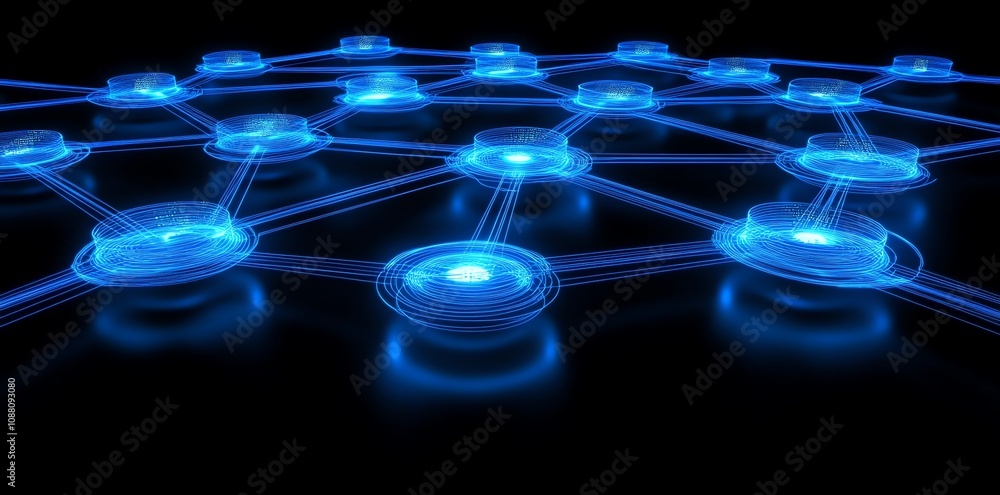 Aufkleber Abstract network connection, glowing nodes and lines.