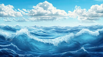 Fototapeta premium Sea or Ocean water surface with waves movement , sky and underwater