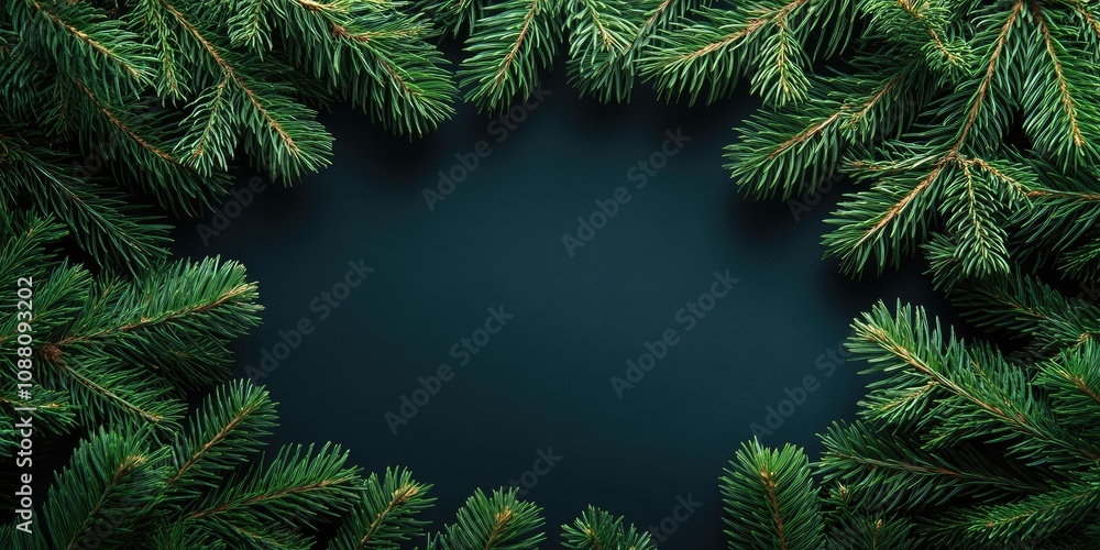 Aufkleber christmas background featuring a frame of fir branches and copyspace.