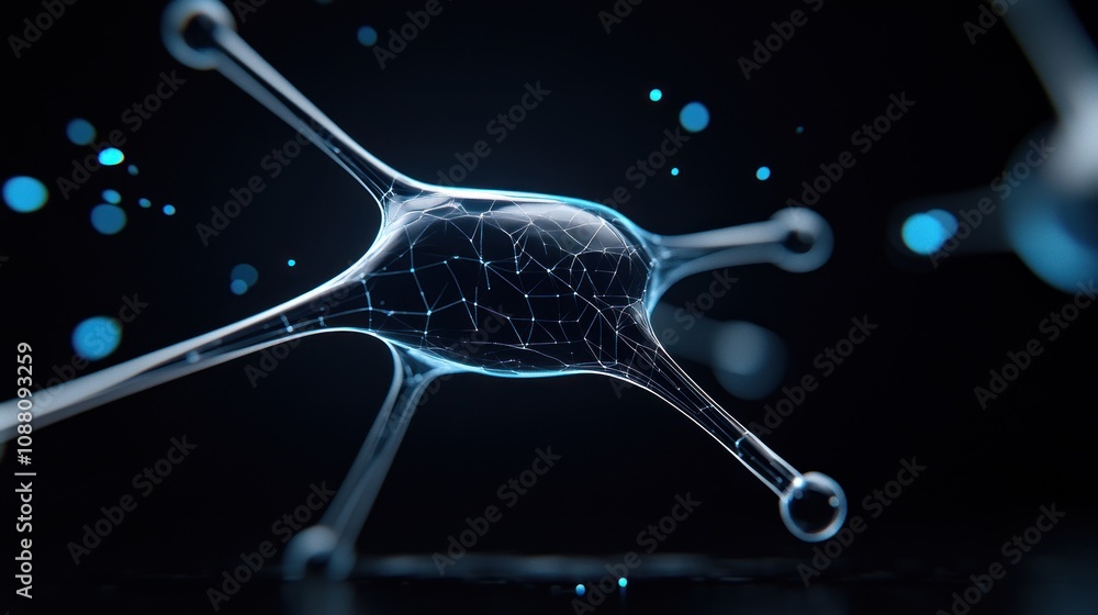 Poster abstract representation of a neuron with glowing connections.