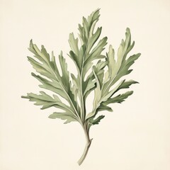 Vintage Botanical Illustration Green Acanthus Mollis Leaf Beige Background Nature Print Greenery