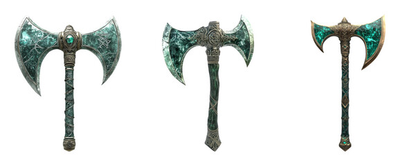 Detailed Fantasy Battle Axes on Transparent Background