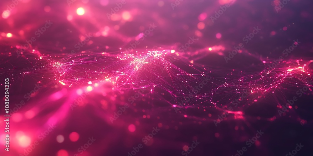 Poster abstract pink glowing particle wave background.