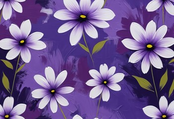 An abstract painting of purple flowers on a white background