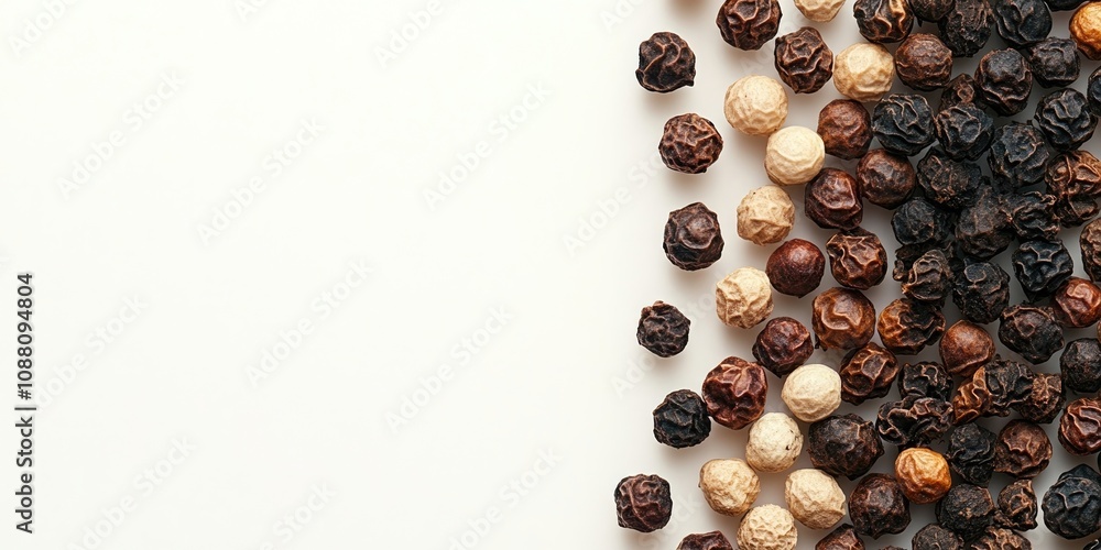 Aufkleber pepper spice texture. viewed from above. set against a white background. pepper on the left, space f