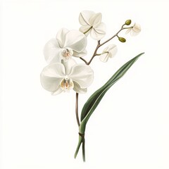 Obraz premium Elegant White Phalaenopsis Orchid Branch Illustration Botanical Print Floral Design