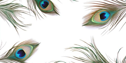 Obraz premium Peacock feathers on a white backdrop