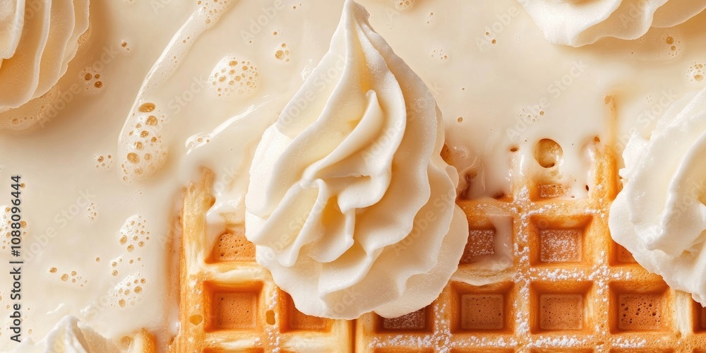 Poster sweet waffle backdrop with cream. area for text or design.