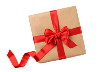 PNG, Gift box, box with volumetric bow, isolated on white background.