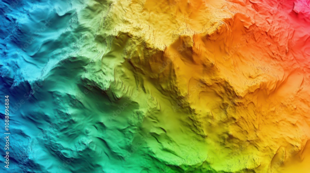 Poster colorful topographic map with gradient elevation representation.