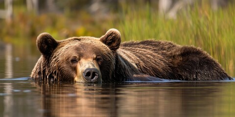 Obraz premium Grizzly Bear resting in water