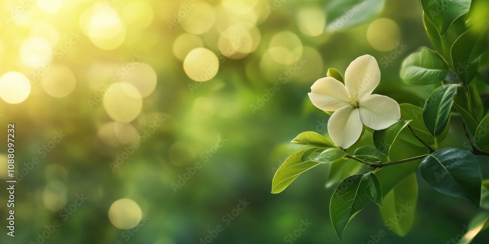 Leinwandbilder soft focus of a flower against a blurred background of branches and leaves (cape jasmine, cape garde