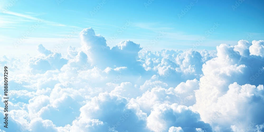 Poster Lovely soft clouds in the blue sky. High-resolution image. Copy space available.