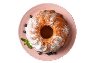 PNG, Christmas cake, cake in a plate, top view, isolated on white background.