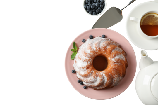 PNG, Christmas cake, cake in a plate, top view, isolated on white background. - Powered by Adobe