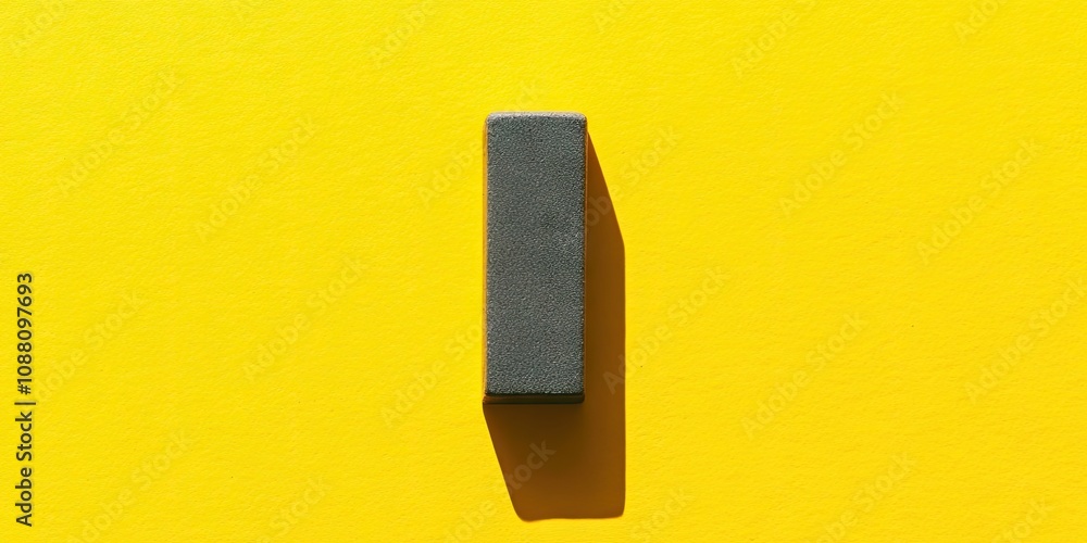 Poster a single rectangular rubber eraser for pencil and pen ink is centered on a yellow background, featur