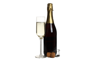 PNG, Bottle of champagne with glasses, isolated on white background