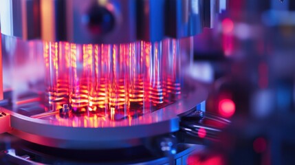 A detailed view of a DNA sequencing machine, with glowing genetic sequences and biotechnological interfaces, Medical technology style