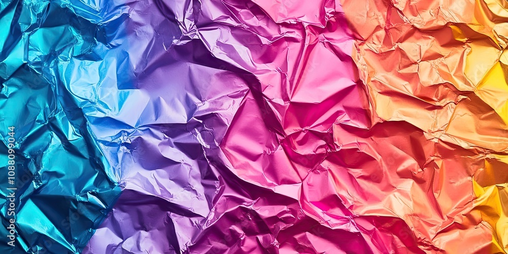 Poster Crumpled textured background of colored foil