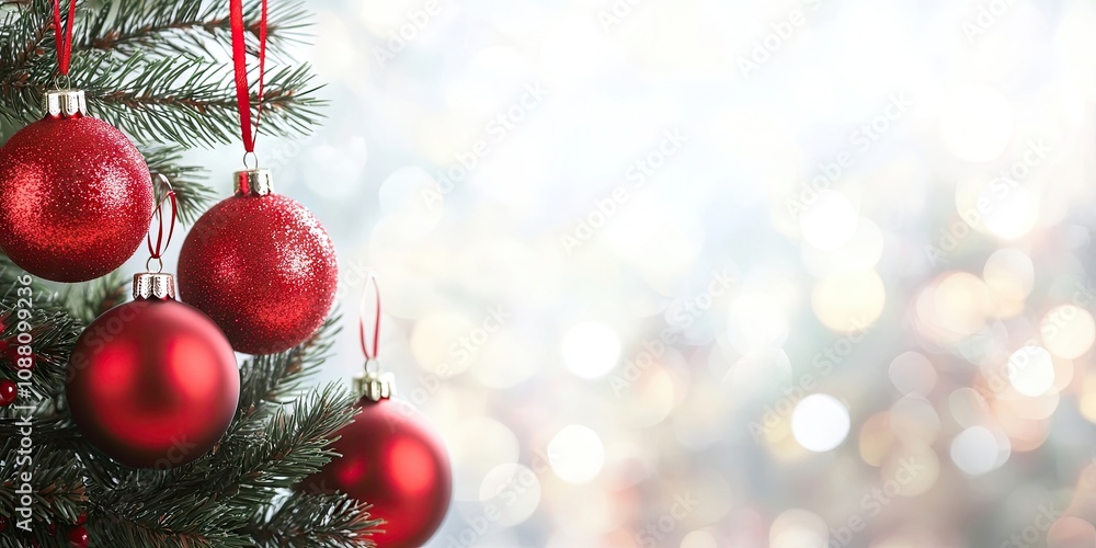 Aufkleber christmas decorations featuring red balls hanging on pine branches along with a garland and ornament