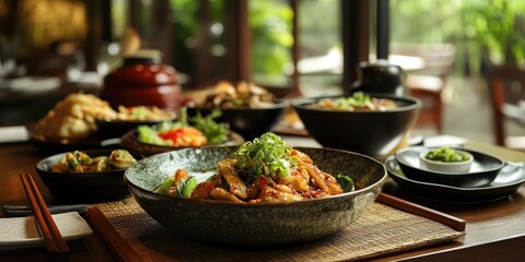 Asian cuisine served in a restaurant.