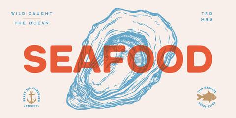 Oyster, seafood. Vintage retro print, seafood oysters sketch, logo sign template, ink pencil style drawing, engrave old school. Hand drawn sketch oysters. Vector Illustration