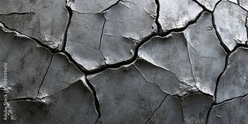 Poster cracked cement with a gray surface layer serving as a background for design