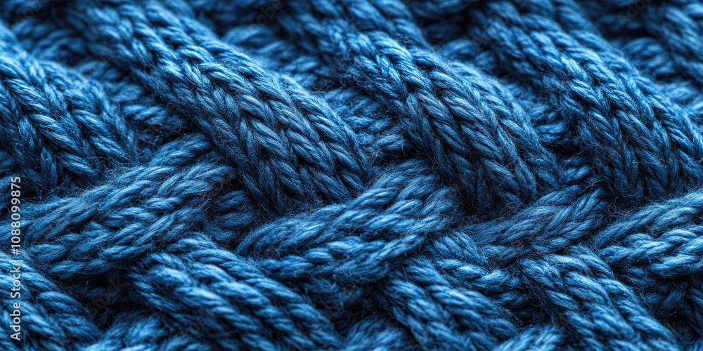 Poster Knitted wool surface as a background. Closeup of blue knitting texture patterns. Background featuring warm winter textiles with copy space.