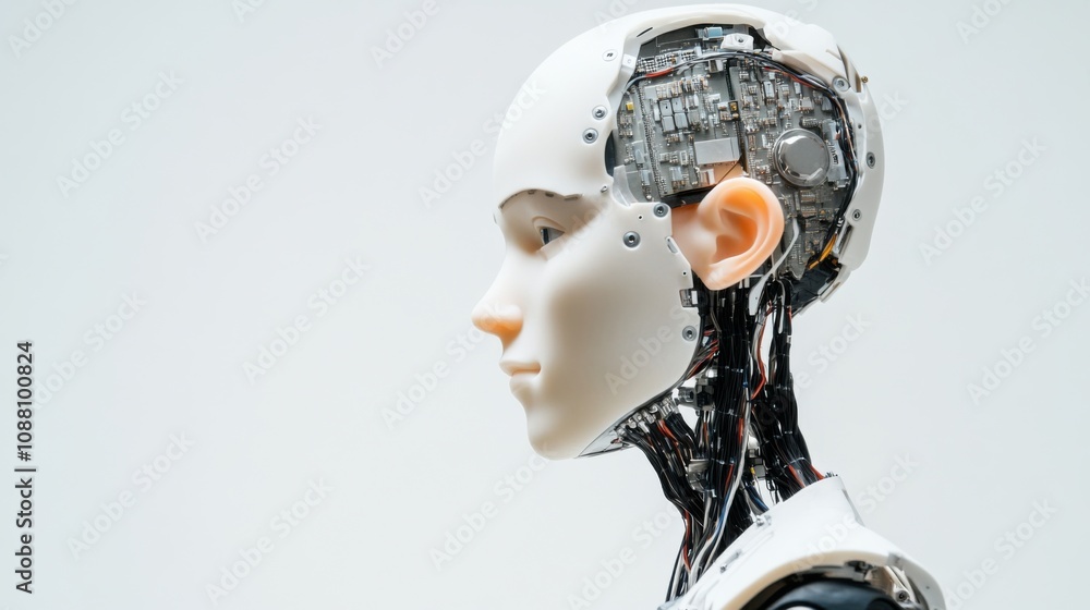 Leinwandbilder A detailed view of a humanoid robot's neural processing unit, demonstrating real-time decision-making and adaptive learning capabilities, Artificial intelligence technology style