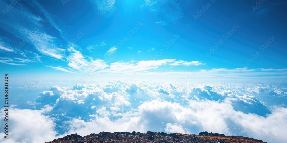 Aufkleber summer view from mountain summit looking at the blue sky with clouds below.