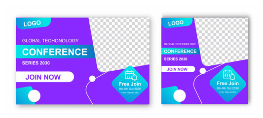 Global technology conference posters set. Business seminar and webinar. Corporate flyers, booklets and brochures. Presentation and marketing. Flat vector collection