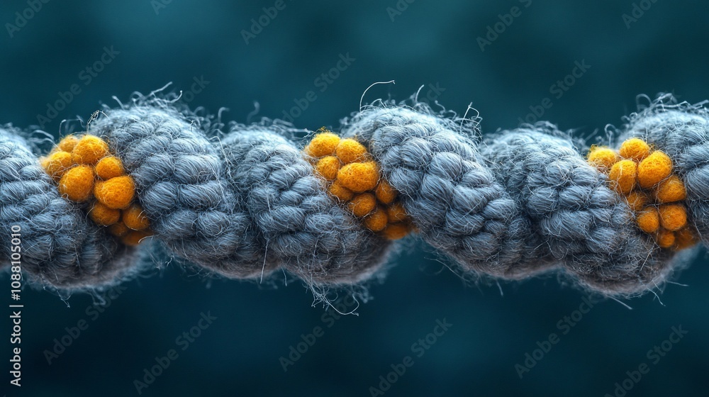 Poster here's a description for your image, following your specifications twisted rope with clustered spher