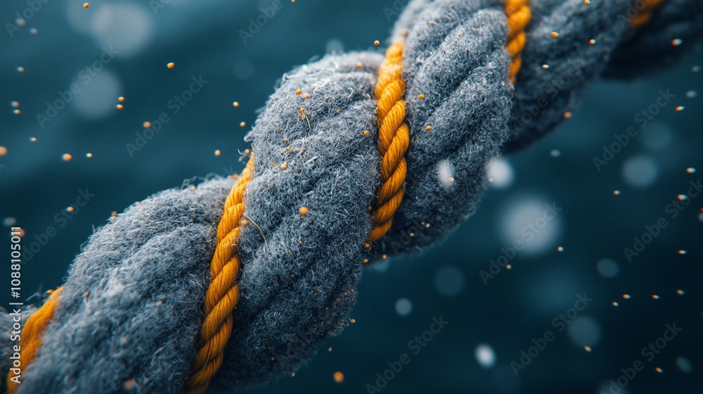 Poster close-up of a twisted rope with small particles.