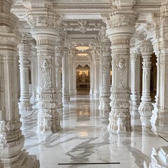 Obraz premium Elegant interior of a temple featuring detailed columns and polished floors.