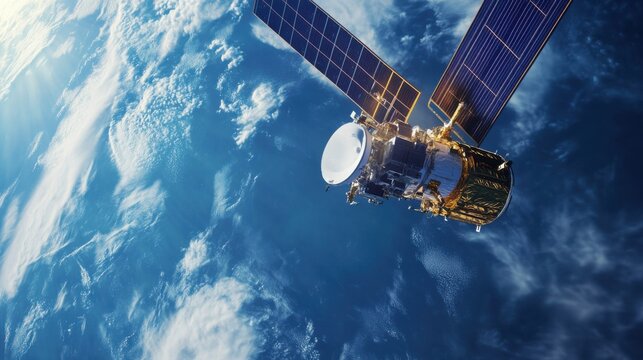 A detailed view of a satellite-based synthetic aperture radar (SAR) imaging system, capturing high-resolution radar images of Earth's surface, Remote sensing technology style