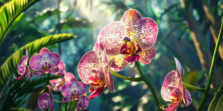 Elegant orchid blooming in a lush tropical rainforest, 4K . Video