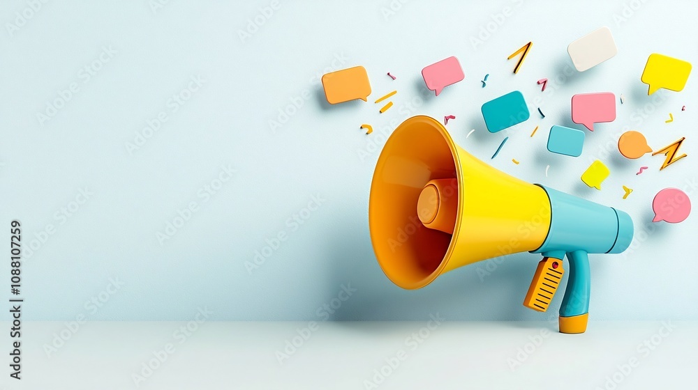 Aufkleber vibrant and bold megaphone with colorful speech bubbles on a clean background symbolizing the power 