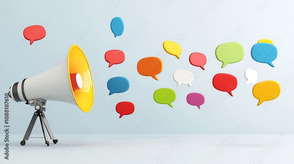 Aufkleber bold and vibrant speech bubbles emerging from a megaphone on a clean background ideal for advertisin