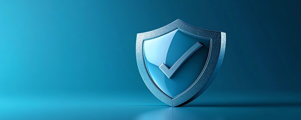 Eyecatching 3D shield design with a bold checkmark on a stylish blue background, representing reliability in protection, healthcare, and cybersecurity