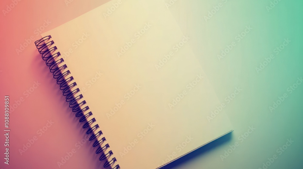 Poster a blank spiral notebook on a colorful gradient background.