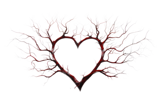 An artistic representation of a tree with branches forming a heart shape, with a simple white background.