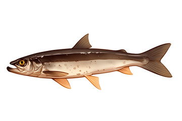 Fototapeta premium whiting fish is isolated on white background, showcasing its sleek body and distinct fins. fish scales glisten, highlighting its natural beauty and aquatic elegance