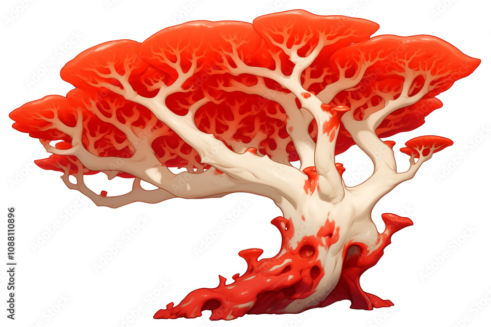 Poster vibrant red coral tree with intricate branches isolated on white background, showcasing its unique a