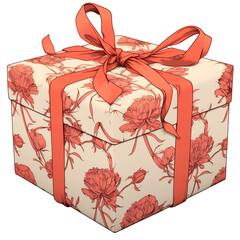 beautifully wrapped gift box with floral pattern and pink ribbon, perfect for special occasions and celebrations. elegant design adds touch of charm and sophistication