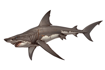 Obraz premium fierce hammerhead shark is isolated on white background, showcasing its unique head shape and streamlined body. shark sharp teeth and powerful fins are clearly visible, emphasizing its predatory