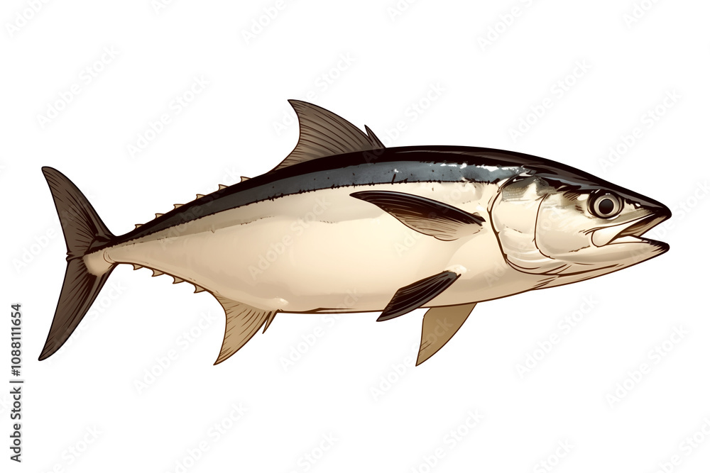 Poster kingfish isolated on white background, showcasing its sleek body and distinct features. perfect for 