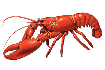 vibrant red lobster is isolated on white background, showcasing its detailed claws and segmented body. illustration highlights texture and color of lobster, emphasizing its natural beauty