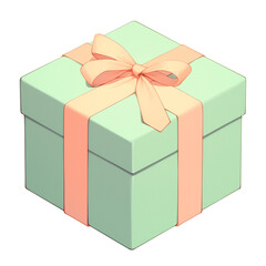 Fototapeta premium Pastel green gift box with pink bow isolated on white background, perfect for celebrations and special occasions. soft colors create cheerful and inviting atmosphere