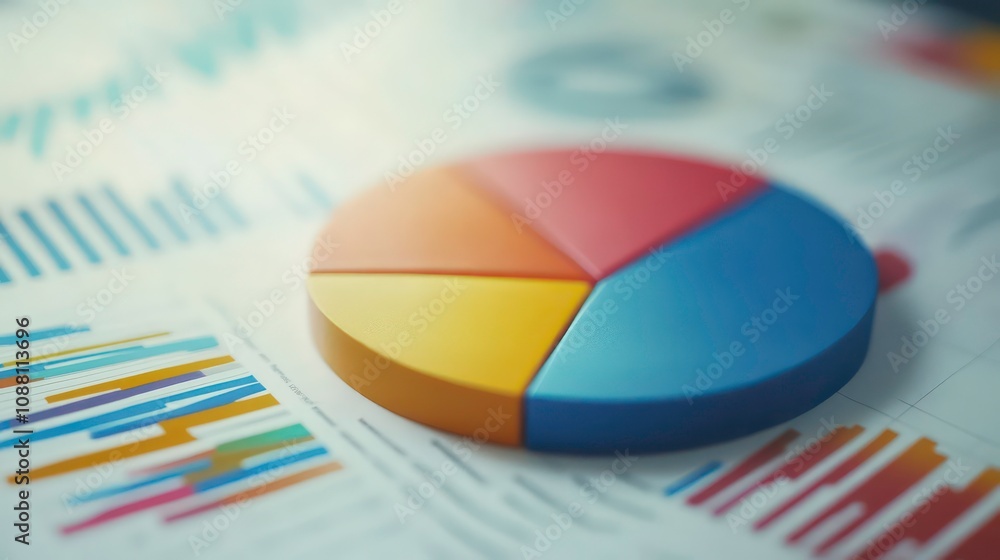 Poster in-depth business analysis captured through vibrant pie charts and bar graphs on a document, showcas