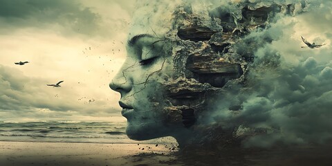 Surreal Woman Face Landscape Art